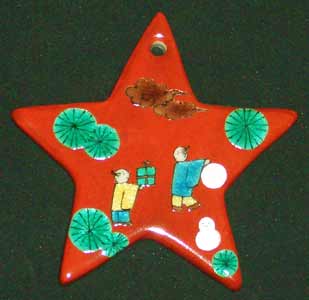 九谷焼陶器のクリスマオーナメント～星型唐人雪だるま