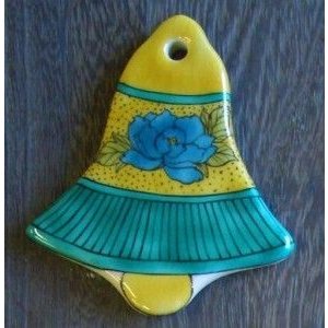 『吉田屋風牡丹?ベル』(A・Bセット共通）約10×8.5cm 九谷焼の伝統的な絵柄をモチーフにした、クリスマス・オーナメント